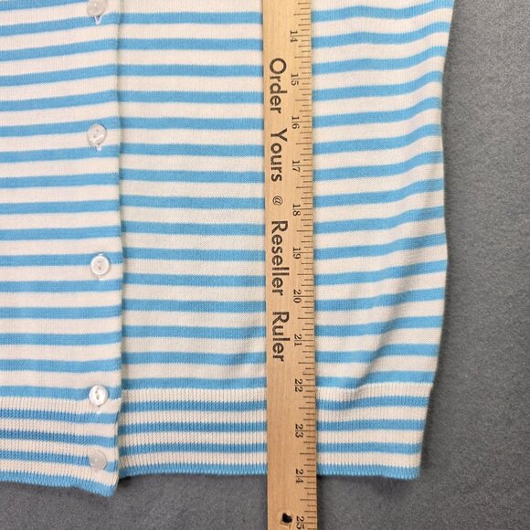 Talbots Sweater Womens M P Cardigan Blue Stripe Flamingo Embroidered Nautical - Picture 10 of 12